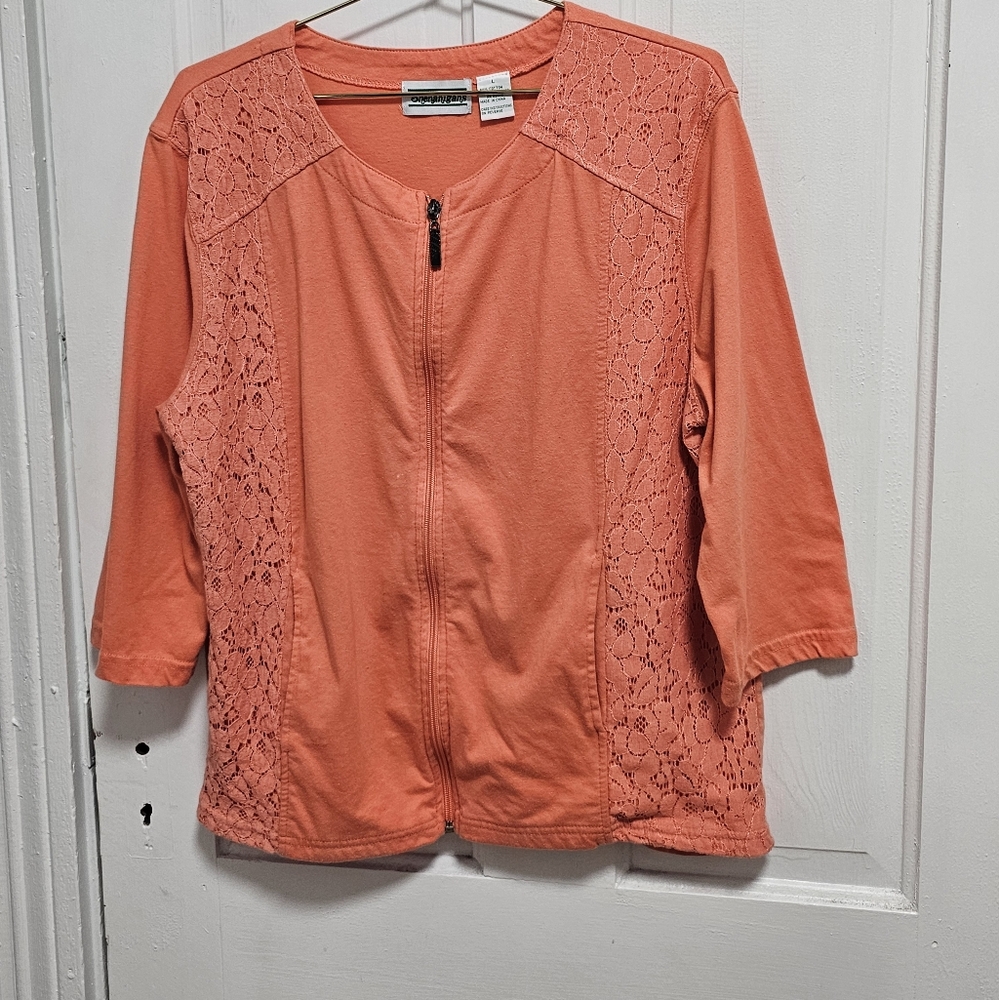 Coral Lace Zip-Up Cardigan